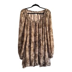 Promesa Tan Floral Long Sleeve Romper Dress